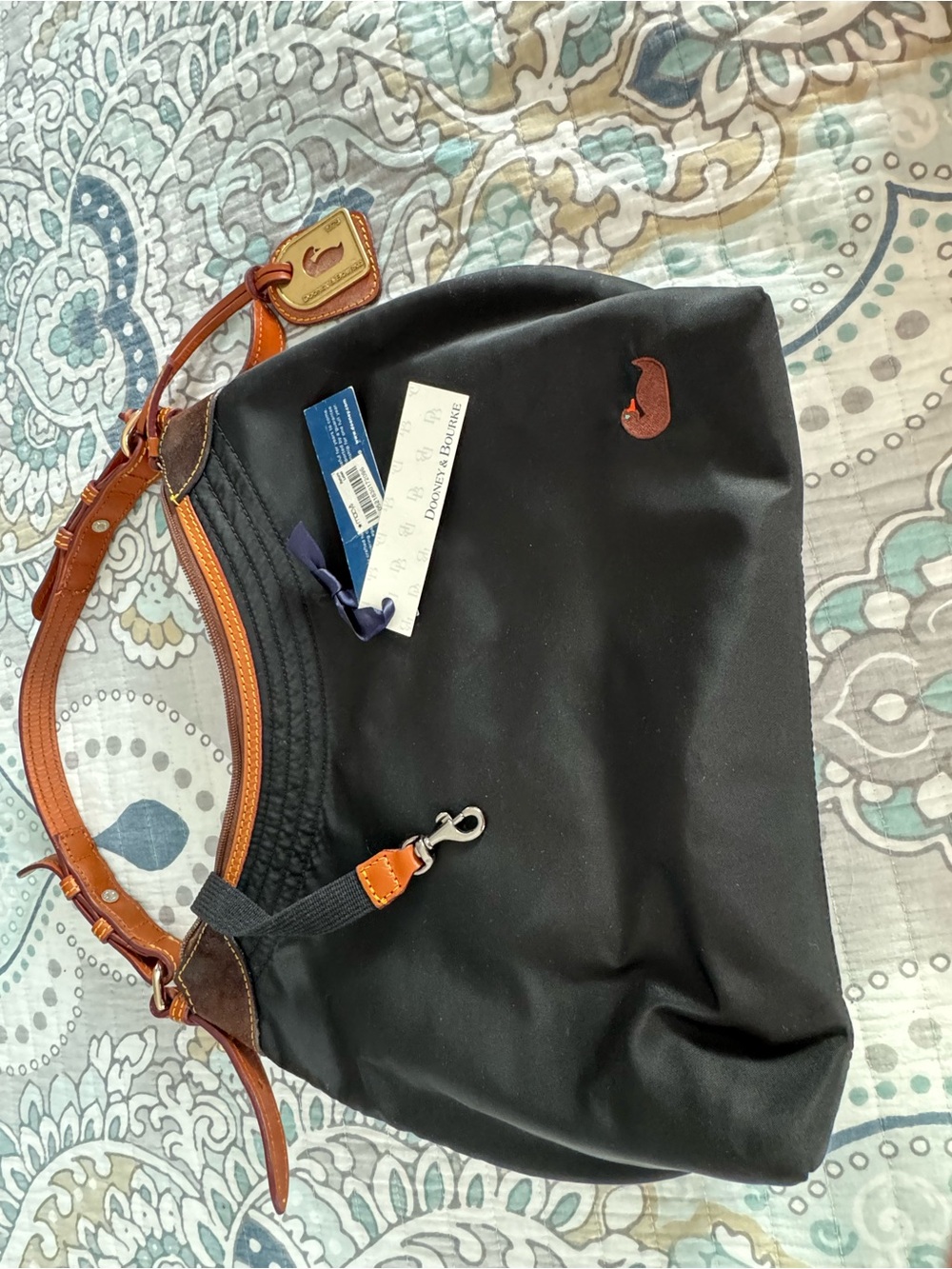 Dooney & Bourke Black Nylon Messenger Bag with Brown Leather Trim - Picture 2 of 7